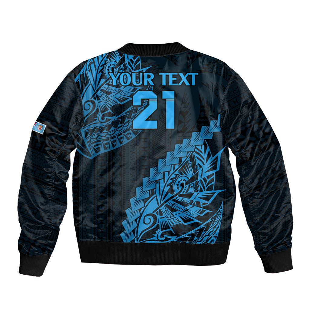 Custom Fiji Rugby Sleeve Zip Bomber Jacket Kaiviti Fijian Tribal World Cup Blue No2 LT9 - Polynesian Pride
