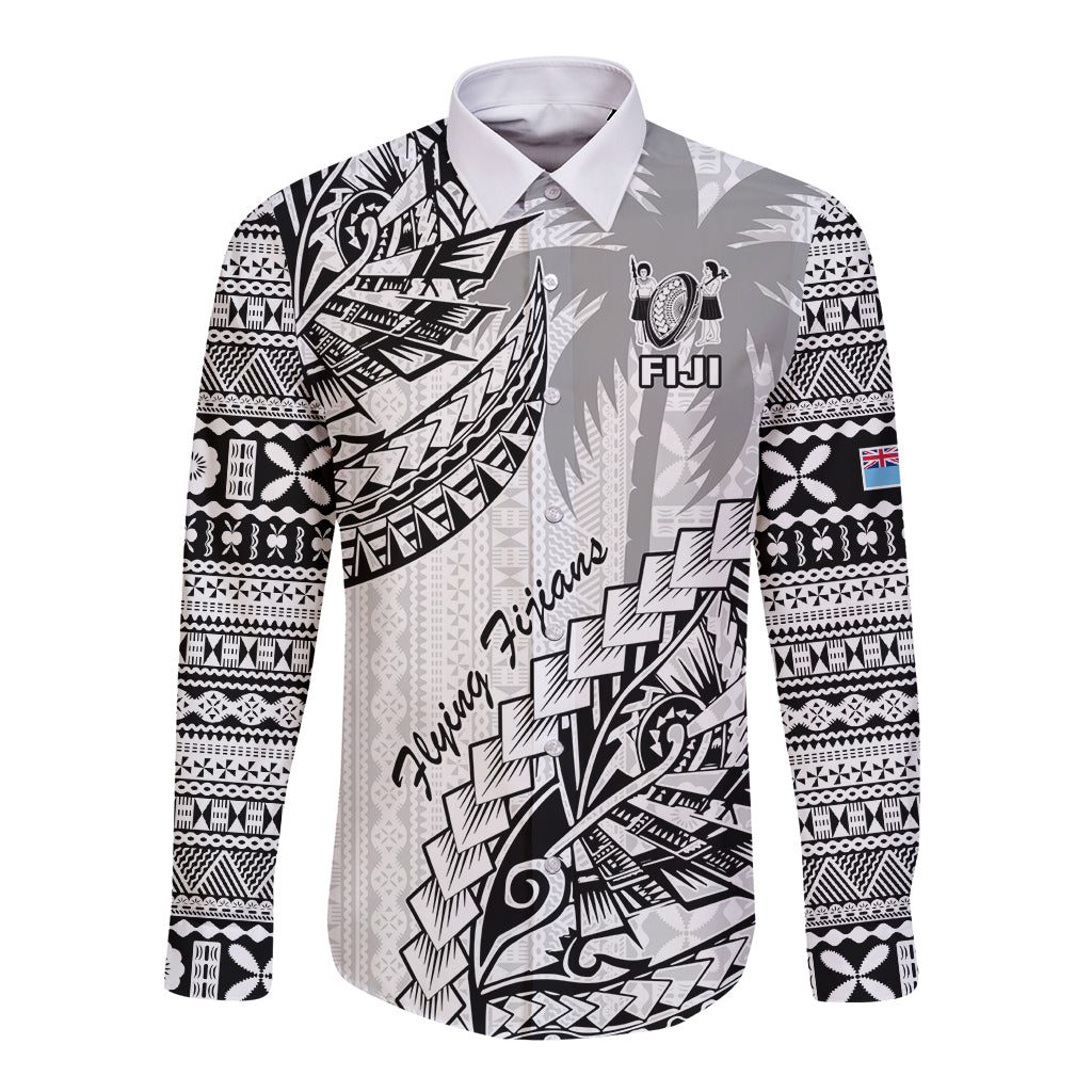 Fiji Rugby Long Sleeve Button Shirt Kaiviti Fijian Tribal World Cup White LT9 Unisex White - Polynesian Pride
