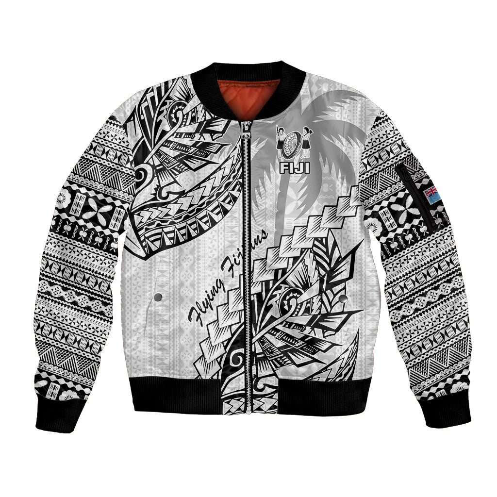 Fiji Rugby Sleeve Zip Bomber Jacket Kaiviti Fijian Tribal World Cup White LT9 Unisex White - Polynesian Pride