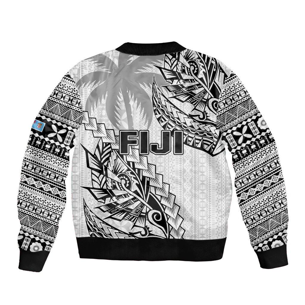 Fiji Rugby Sleeve Zip Bomber Jacket Kaiviti Fijian Tribal World Cup White LT9 - Polynesian Pride