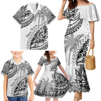 Custom Fiji Rugby Family Matching Mermaid Dress and Hawaiian Shirt Kaiviti Fijian Tribal World Cup White LT9 - Polynesian Pride