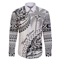 Custom Fiji Rugby Family Matching Mermaid Dress and Hawaiian Shirt Kaiviti Fijian Tribal World Cup White LT9 Dad's Shirt - Long Sleeve White - Polynesian Pride