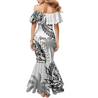 Custom Fiji Rugby Family Matching Mermaid Dress and Hawaiian Shirt Kaiviti Fijian Tribal World Cup White LT9 - Polynesian Pride