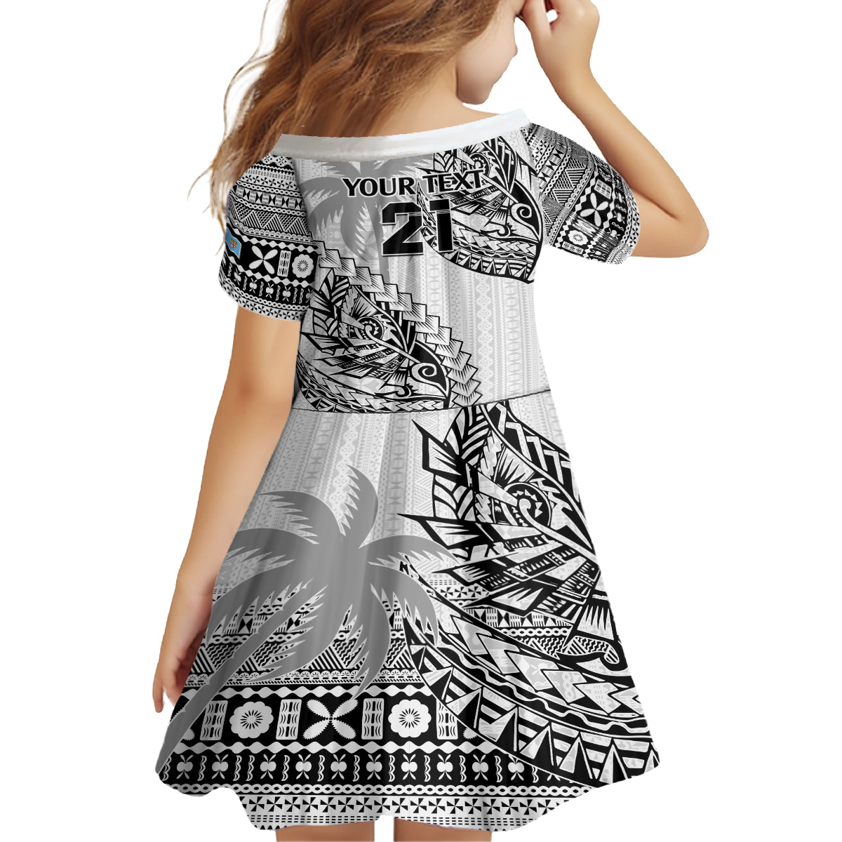 Custom Fiji Rugby Kid Short Sleeve Dress Kaiviti Fijian Tribal World Cup White LT9 - Polynesian Pride