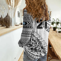 Custom Fiji Rugby Women Casual Shirt Kaiviti Fijian Tribal World Cup White LT9 - Polynesian Pride