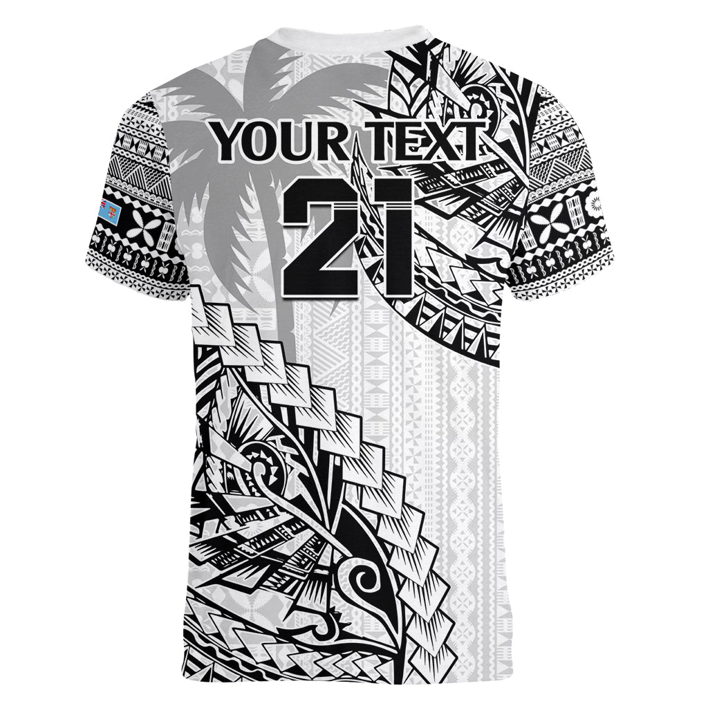 Custom Fiji Rugby Women V Neck T Shirt Kaiviti Fijian Tribal World Cup White LT9 - Polynesian Pride