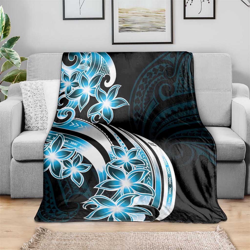 Plumeria Tribal Tattoo Blanket Blue Polynesian Pattern