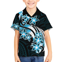 Plumeria Tribal Tattoo Family Matching Long Sleeve Bodycon Dress and Hawaiian Shirt Blue Polynesian Pattern LT9 Son's Shirt Blue - Polynesian Pride