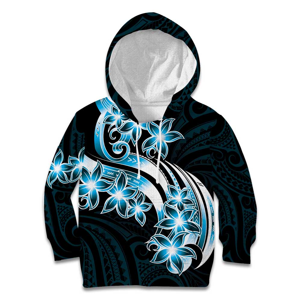 Plumeria Tribal Tattoo Kid Hoodie Blue Polynesian Pattern LT9 Hoodie Blue - Polynesian Pride