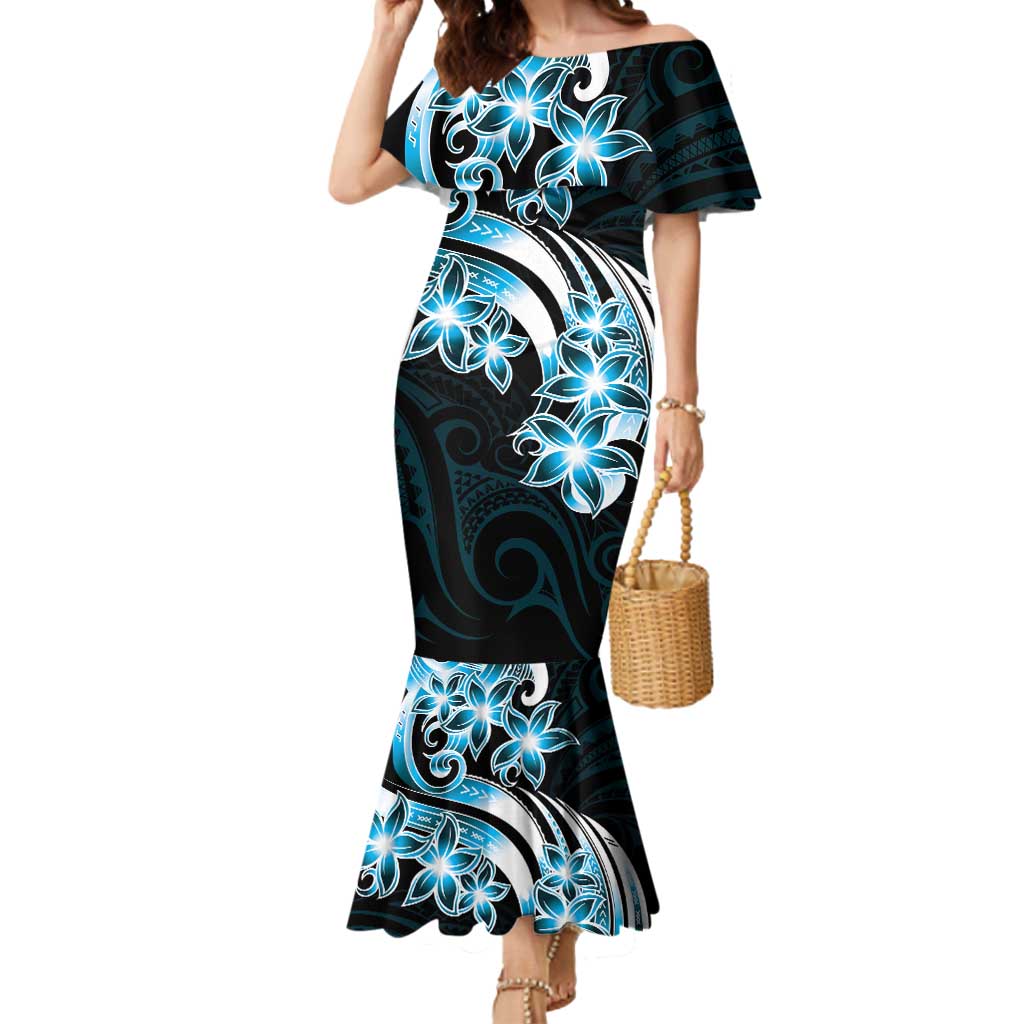 Plumeria Tribal Tattoo Mermaid Dress Blue Polynesian Pattern LT9 Women Blue - Polynesian Pride