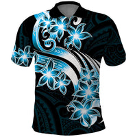 Plumeria Tribal Tattoo Polo Shirt Blue Polynesian Pattern