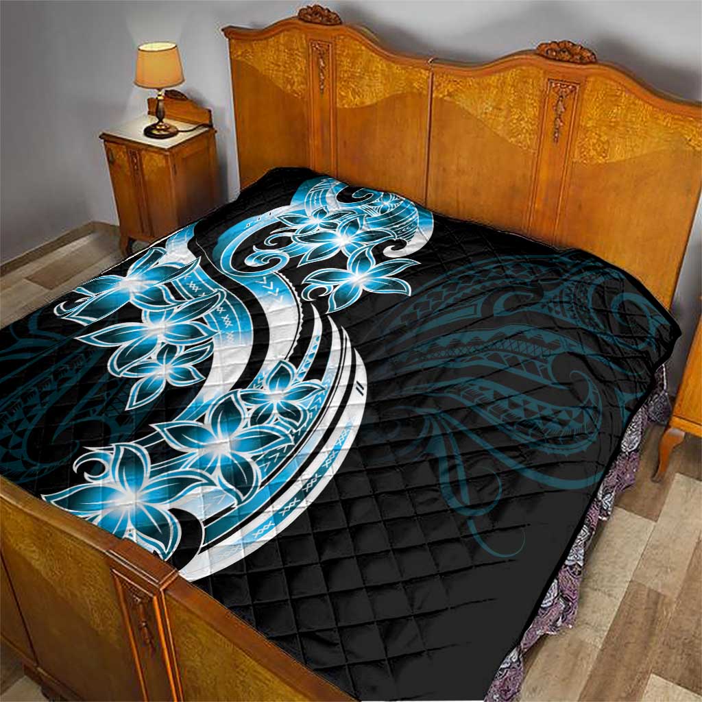 Plumeria Tribal Tattoo Quilt Blue Polynesian Pattern
