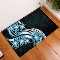 Plumeria Tribal Tattoo Rubber Doormat Blue Polynesian Pattern