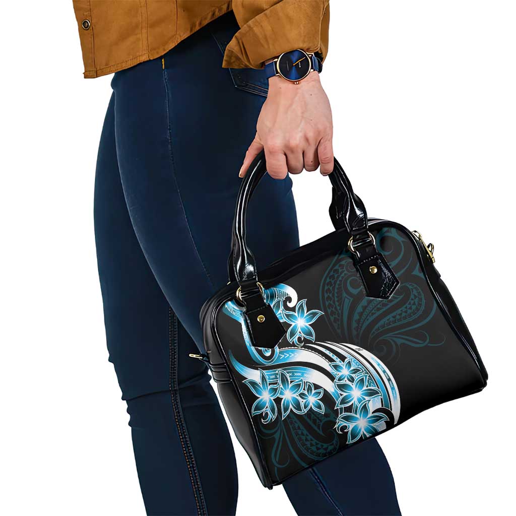 Plumeria Tribal Tattoo Shoulder Handbag Blue Polynesian Pattern