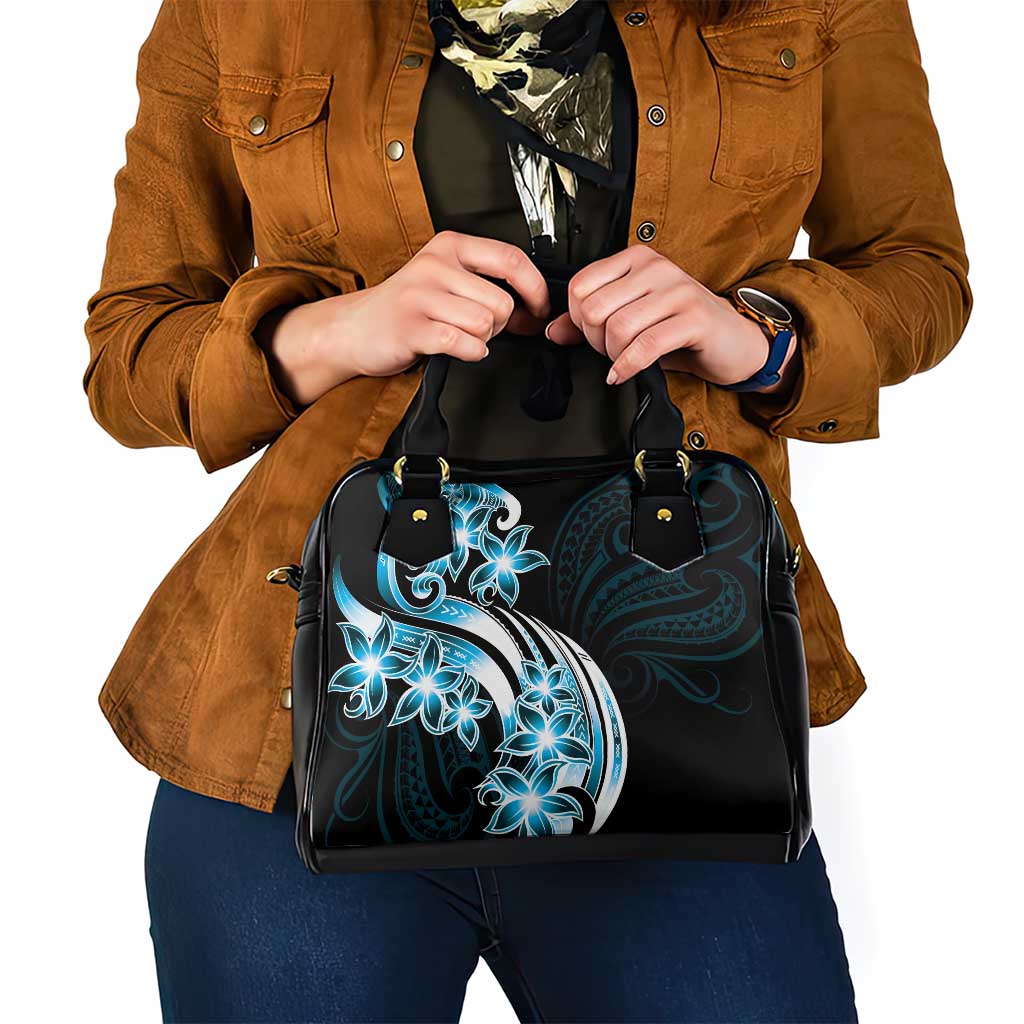 Plumeria Tribal Tattoo Shoulder Handbag Blue Polynesian Pattern