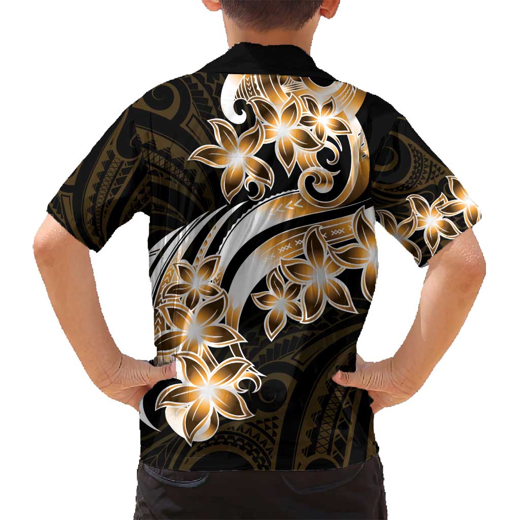 Plumeria Tribal Tattoo Family Matching Long Sleeve Bodycon Dress and Hawaiian Shirt Gold Polynesian Pattern LT9 - Polynesian Pride