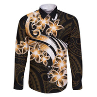 Plumeria Tribal Tattoo Family Matching Long Sleeve Bodycon Dress and Hawaiian Shirt Gold Polynesian Pattern LT9 Dad's Shirt - Long Sleeve Gold - Polynesian Pride