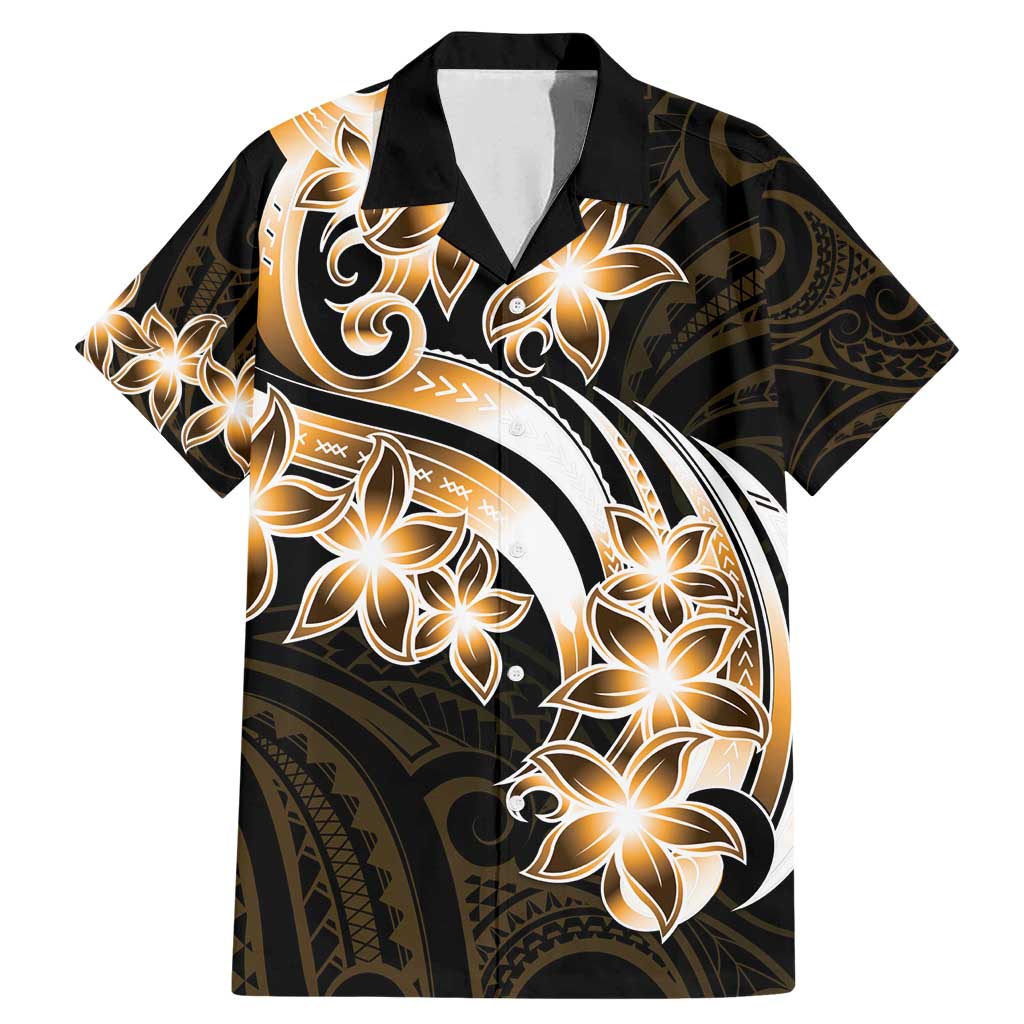 Plumeria Tribal Tattoo Family Matching Mermaid Dress and Hawaiian Shirt Gold Polynesian Pattern LT9 Dad's Shirt - Short Sleeve Gold - Polynesian Pride