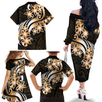 Plumeria Tribal Tattoo Family Matching Off The Shoulder Long Sleeve Dress and Hawaiian Shirt Gold Polynesian Pattern LT9 - Polynesian Pride