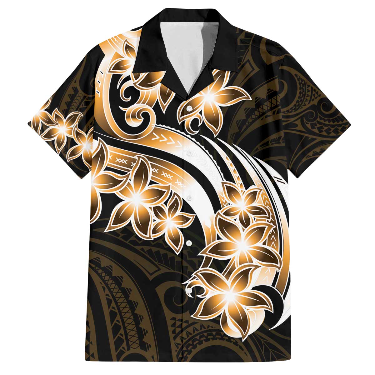 Plumeria Tribal Tattoo Family Matching Off The Shoulder Long Sleeve Dress and Hawaiian Shirt Gold Polynesian Pattern LT9 Dad's Shirt - Short Sleeve Gold - Polynesian Pride
