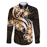 Plumeria Tribal Tattoo Family Matching Off Shoulder Short Dress and Hawaiian Shirt Gold Polynesian Pattern LT9 Dad's Shirt - Long Sleeve Gold - Polynesian Pride