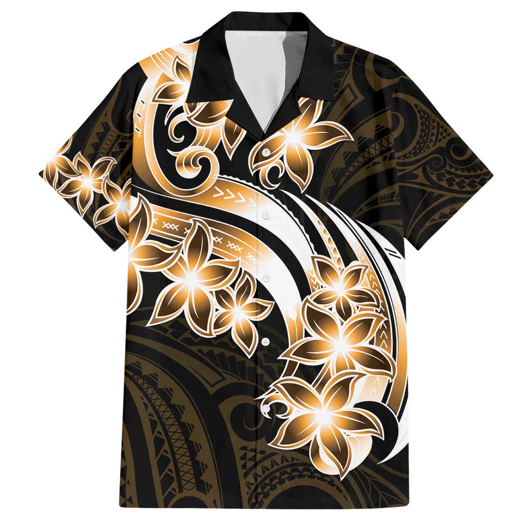 Plumeria Tribal Tattoo Family Matching Short Sleeve Bodycon Dress and Hawaiian Shirt Gold Polynesian Pattern LT9 Dad's Shirt - Short Sleeve Gold - Polynesian Pride
