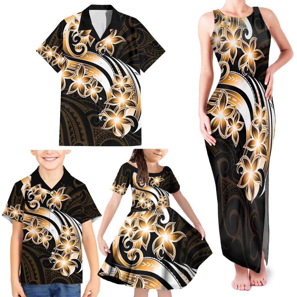 Plumeria Tribal Tattoo Family Matching Tank Maxi Dress and Hawaiian Shirt Gold Polynesian Pattern LT9 - Polynesian Pride