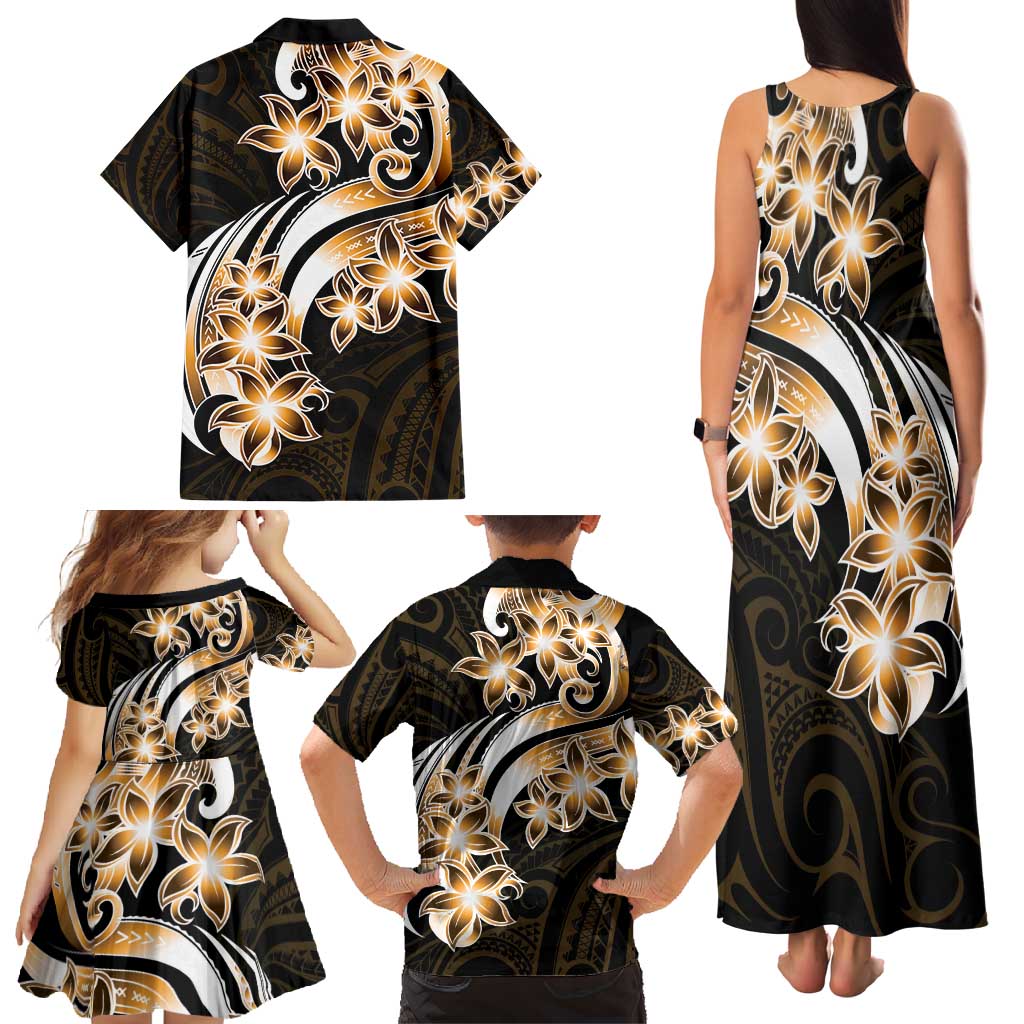 Plumeria Tribal Tattoo Family Matching Tank Maxi Dress and Hawaiian Shirt Gold Polynesian Pattern LT9 - Polynesian Pride