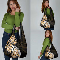 Plumeria Tribal Tattoo Grocery Bag Gold Polynesian Pattern