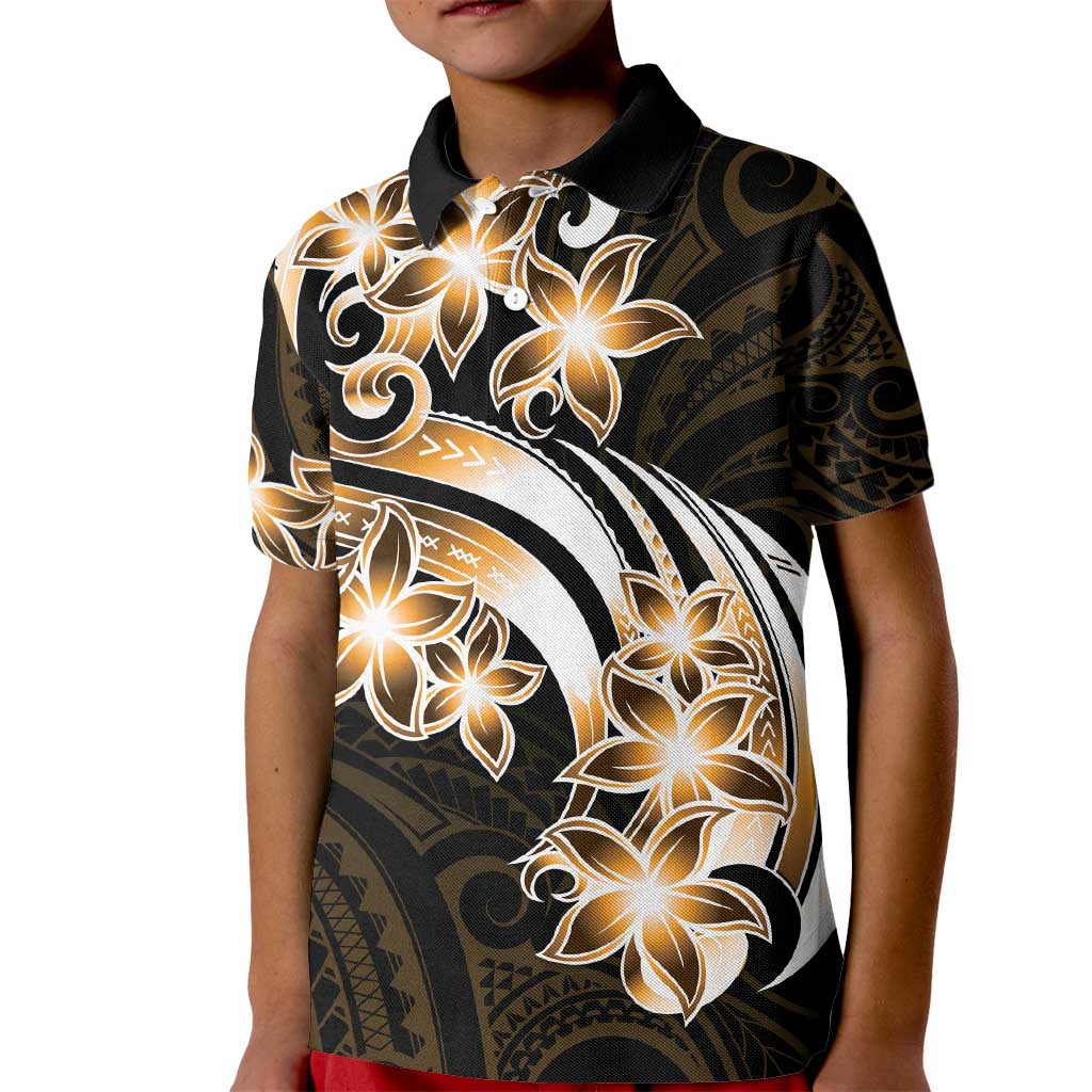 Plumeria Tribal Tattoo Kid Polo Shirt Gold Polynesian Pattern