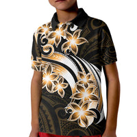 Plumeria Tribal Tattoo Kid Polo Shirt Gold Polynesian Pattern