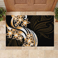 Plumeria Tribal Tattoo Rubber Doormat Gold Polynesian Pattern