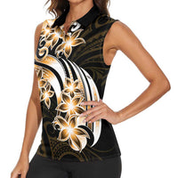 Plumeria Tribal Tattoo Women Sleeveless Polo Shirt Gold Polynesian Pattern
