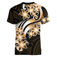 Plumeria Tribal Tattoo Women V-Neck T-Shirt Gold Polynesian Pattern
