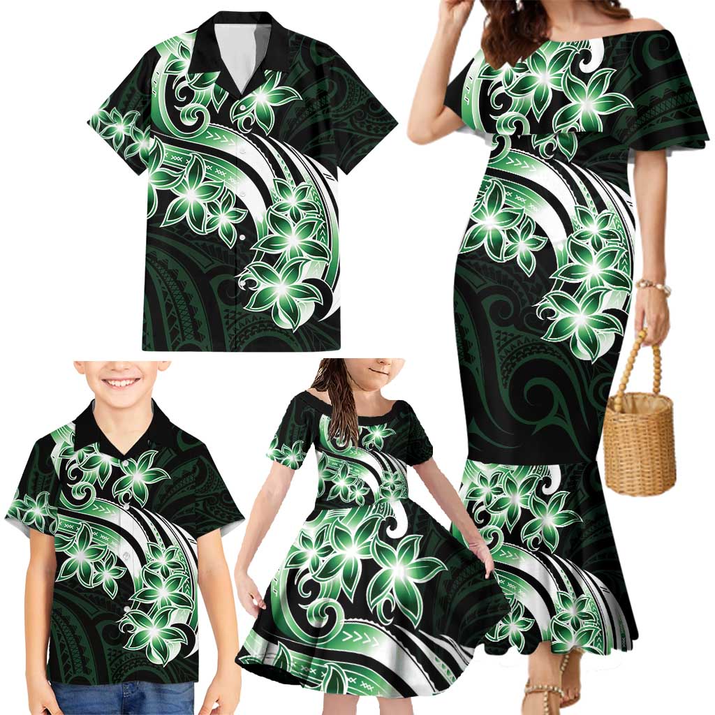Plumeria Tribal Tattoo Family Matching Mermaid Dress and Hawaiian Shirt Green Polynesian Pattern LT9 - Polynesian Pride