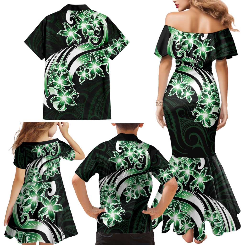 Plumeria Tribal Tattoo Family Matching Mermaid Dress and Hawaiian Shirt Green Polynesian Pattern LT9 - Polynesian Pride
