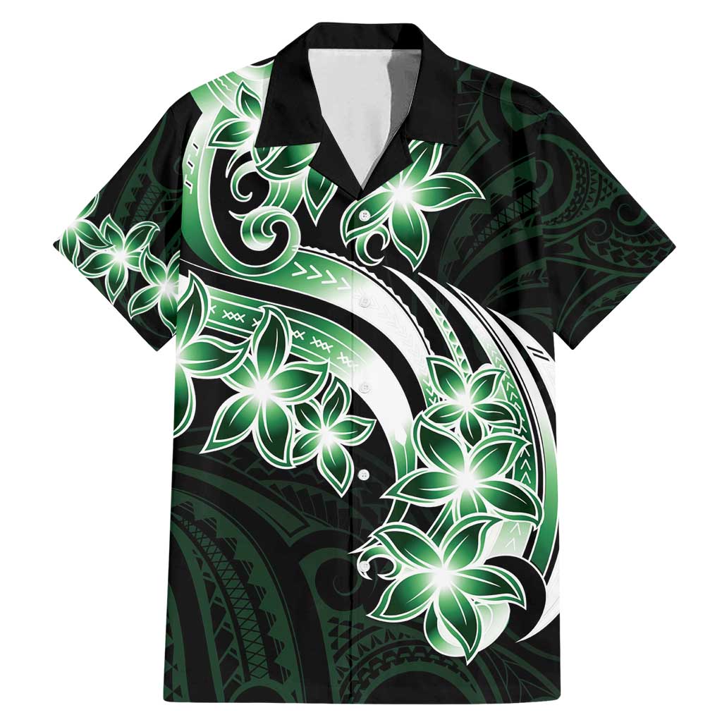 Plumeria Tribal Tattoo Family Matching Mermaid Dress and Hawaiian Shirt Green Polynesian Pattern LT9 Dad's Shirt - Short Sleeve Green - Polynesian Pride