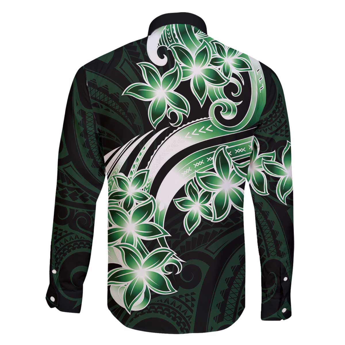 Plumeria Tribal Tattoo Family Matching Off Shoulder Short Dress and Hawaiian Shirt Green Polynesian Pattern LT9 - Polynesian Pride