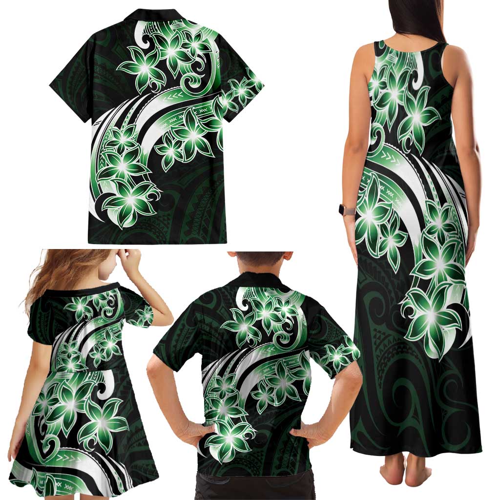 Plumeria Tribal Tattoo Family Matching Tank Maxi Dress and Hawaiian Shirt Green Polynesian Pattern LT9 - Polynesian Pride