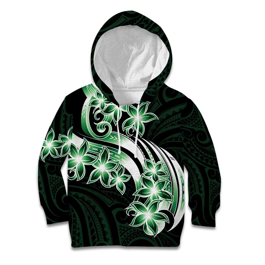 Plumeria Tribal Tattoo Kid Hoodie Green Polynesian Pattern LT9 Hoodie Green - Polynesian Pride