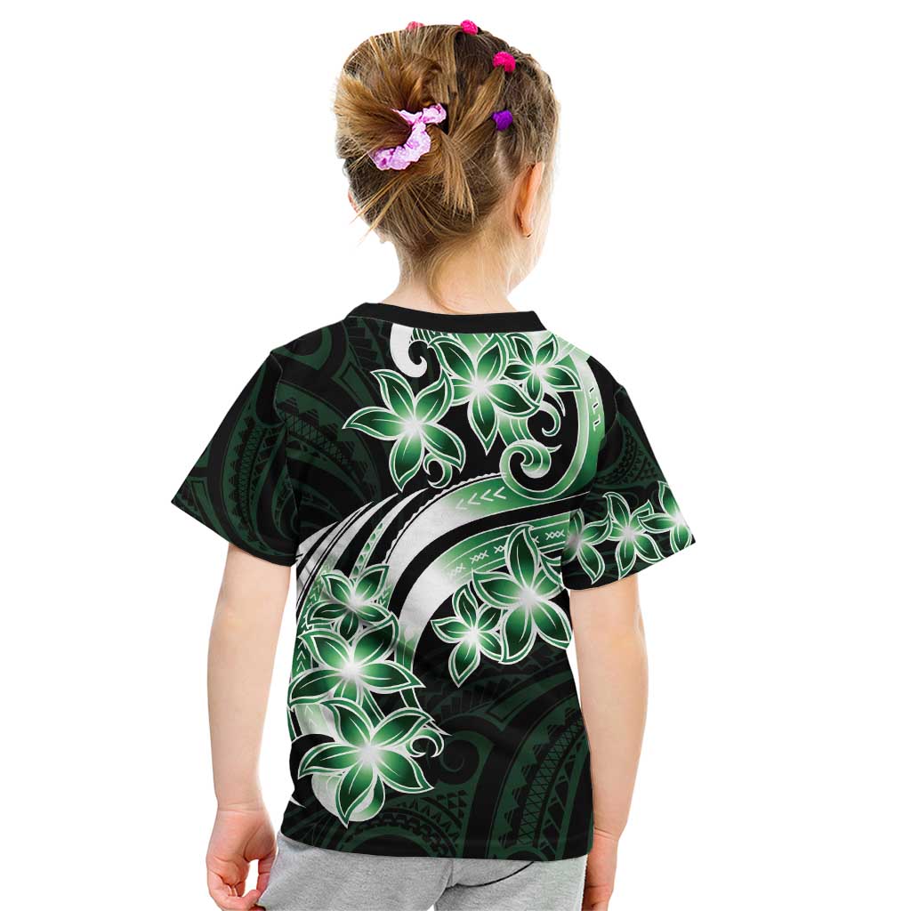 Plumeria Tribal Tattoo Kid T Shirt Green Polynesian Pattern