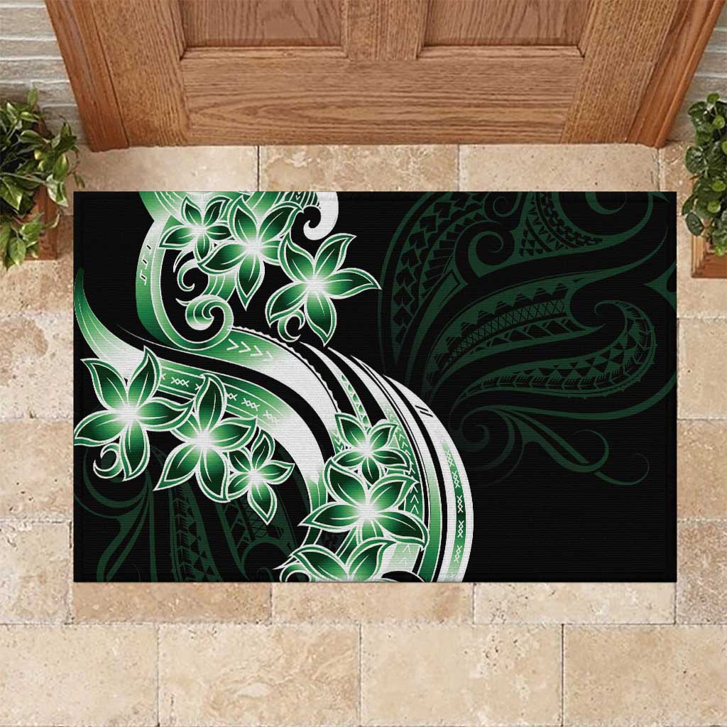 Plumeria Tribal Tattoo Rubber Doormat Green Polynesian Pattern LT9 Green - Polynesian Pride