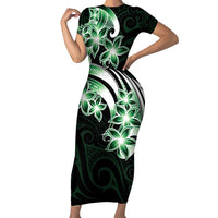 Plumeria Tribal Tattoo Short Sleeve Bodycon Dress Green Polynesian Pattern LT9 Long Dress Green - Polynesian Pride
