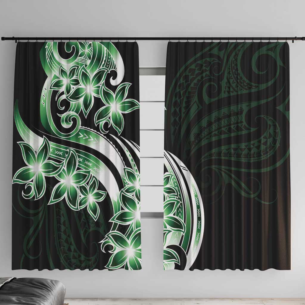 Plumeria Tribal Tattoo Window Curtain Green Polynesian Pattern LT9 With Hooks Green - Polynesian Pride