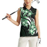 Plumeria Tribal Tattoo Women Sleeveless Polo Shirt Green Polynesian Pattern