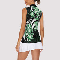 Plumeria Tribal Tattoo Women Sleeveless Polo Shirt Green Polynesian Pattern