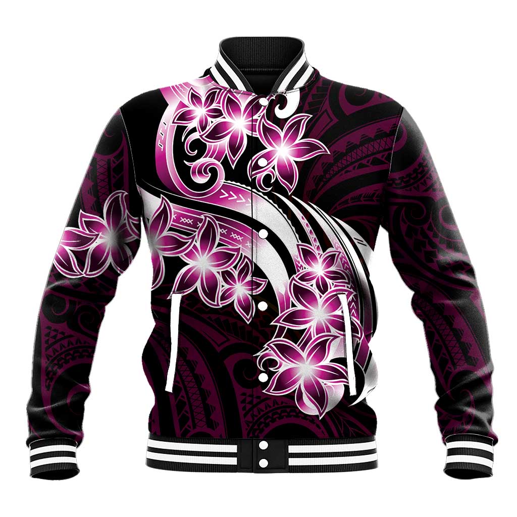 Plumeria Tribal Tattoo Baseball Jacket Pink Polynesian Pattern