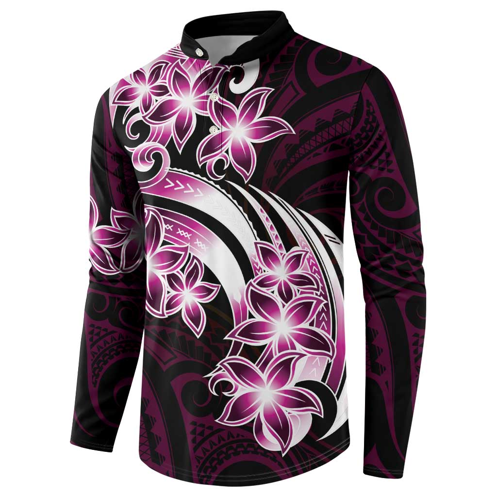 Plumeria Tribal Tattoo Button Sweatshirt Pink Polynesian Pattern