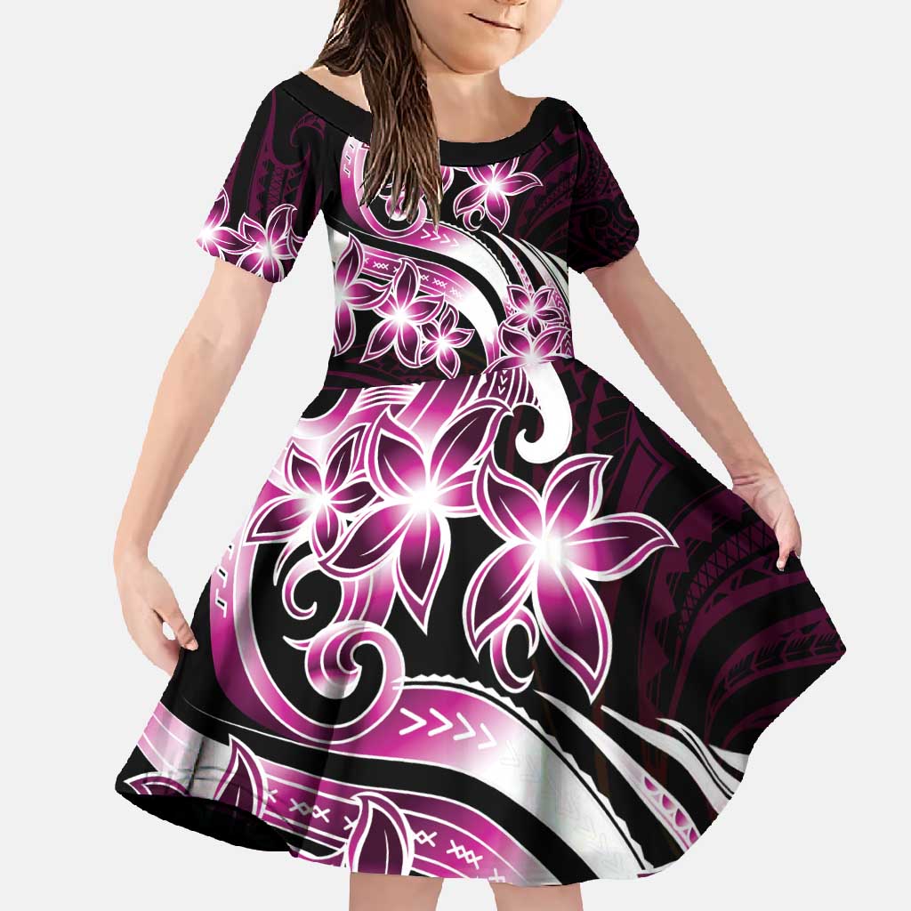 Plumeria Tribal Tattoo Family Matching Mermaid Dress and Hawaiian Shirt Pink Polynesian Pattern LT9 Daughter's Dress Pink - Polynesian Pride