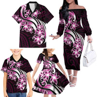 Plumeria Tribal Tattoo Family Matching Off The Shoulder Long Sleeve Dress and Hawaiian Shirt Pink Polynesian Pattern LT9 - Polynesian Pride
